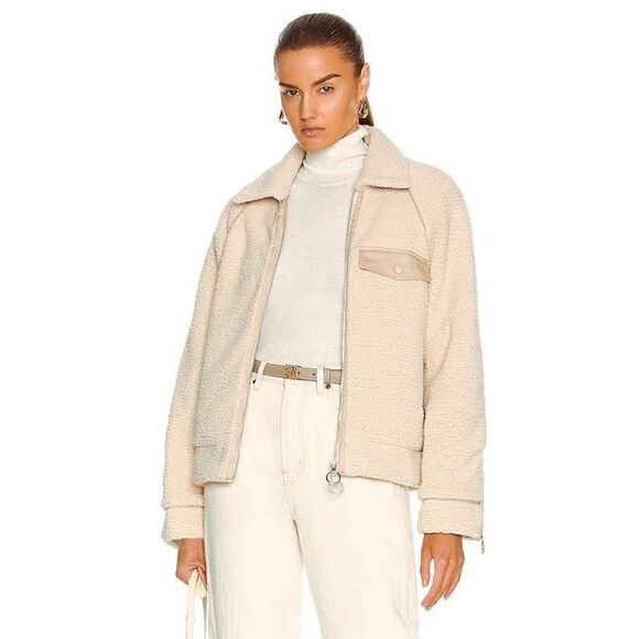 Jonathan Simkhai NWT Abigail Faux Shearling Cargo Jacket in Champagne Size M - Picture 1 of 11